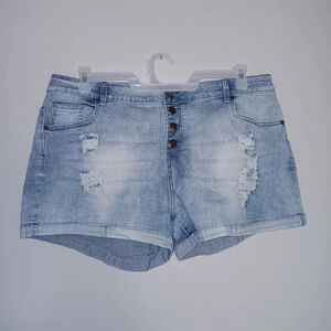Women's  buttons fly Jean shorts distressed high waist size XXL blue new without